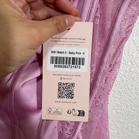 NEW OH POLLY Anniken Lace Handkerchief Hem Mini Dress in Baby Pink Size 8 - Picture 5 of 10